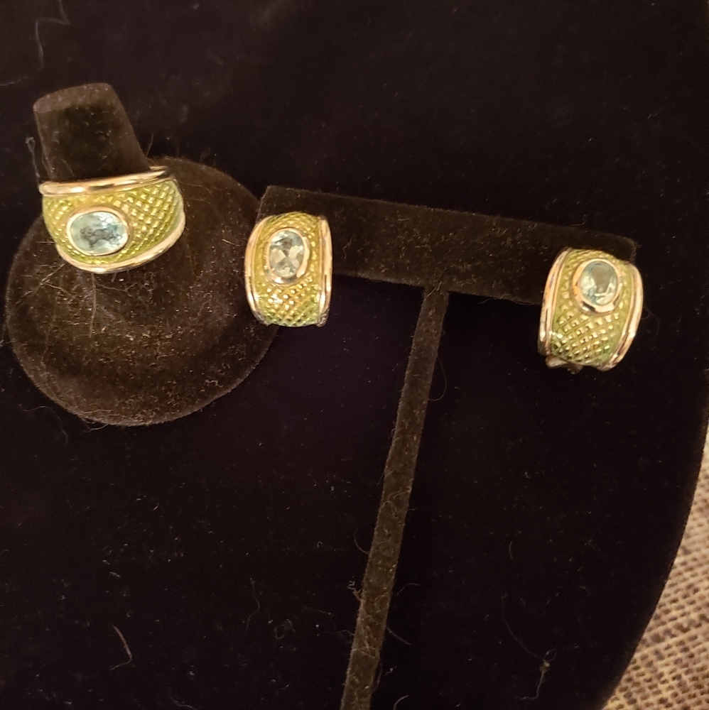 Ross simonSs  blue enamel & topaz ring and earring.